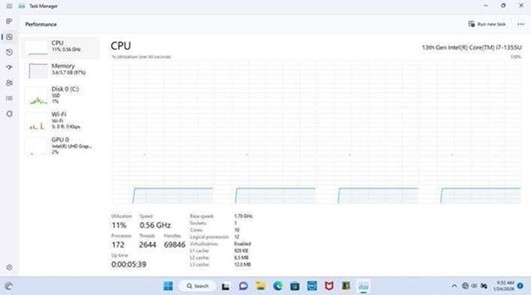 The processor speed limit locks at 0.56 GHz, 0.57 GHz, or 0.58 GHz in Windows Task Manager.