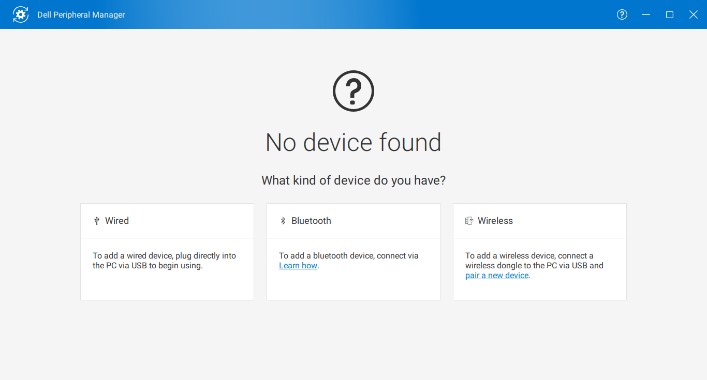 Dell Peripheral Managerの［No Device Found］