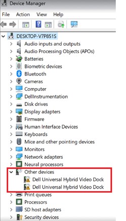 A yellow bang on the device in Device Manager