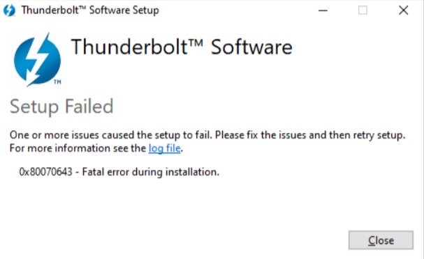 Erreur logicielle Intel Thunderbolt 0x80070643