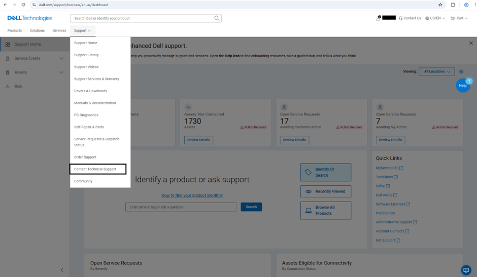 Dell Technical Support screenshot