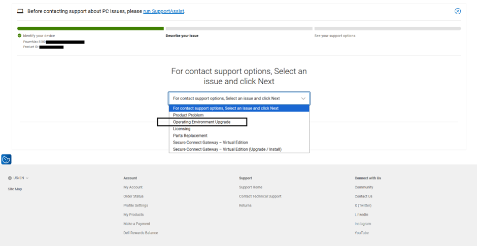 Select operating environment upgrade next