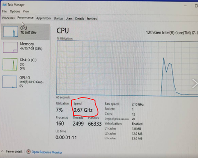 Frequência da CPU travada