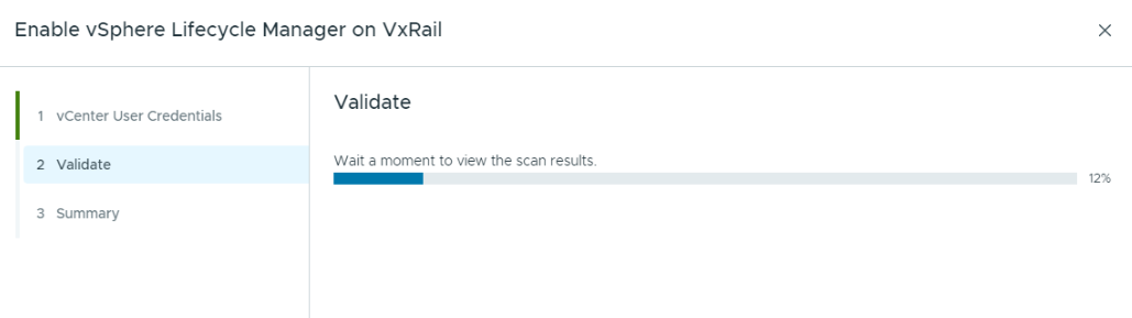 Screenshot of failure when enabling vLCM