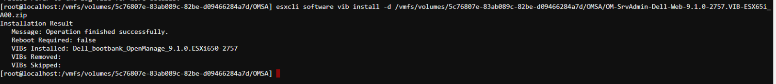 Skærmbillede af vellykket installation