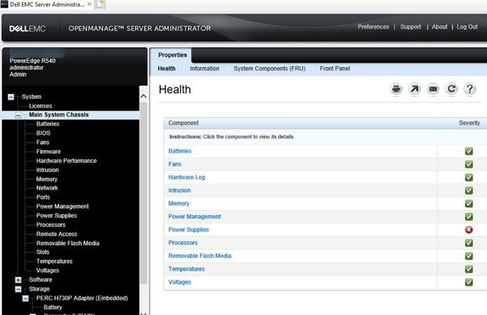 Captura de tela do Remote OpenManage Server Administrator