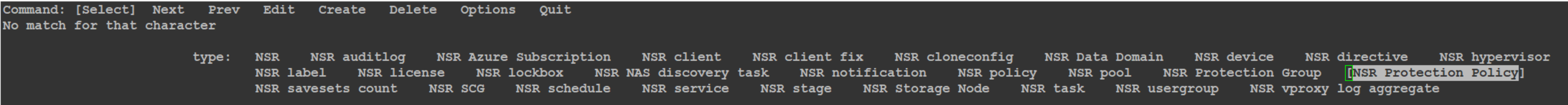 nsradmin visual server protection policy
