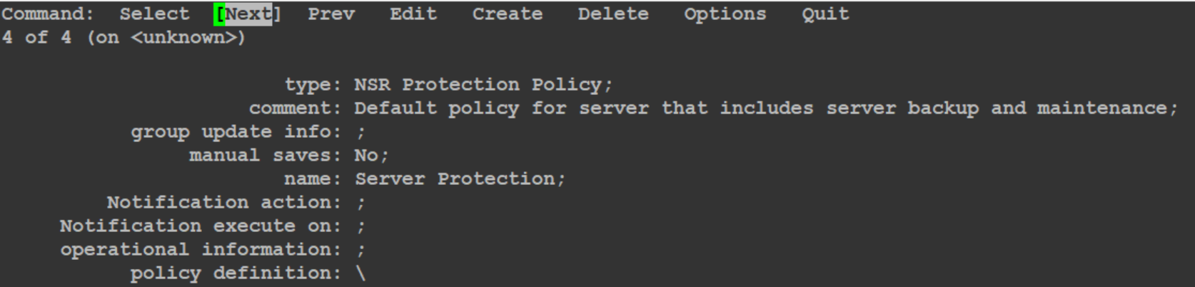 nsradmin selecting Server Protection