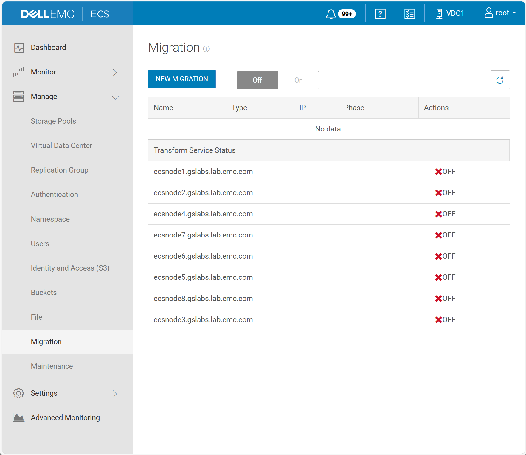 Interface utilisateur ECS pour la transformation