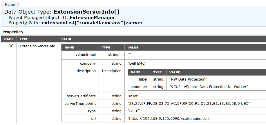 vCenter MOB extension manager