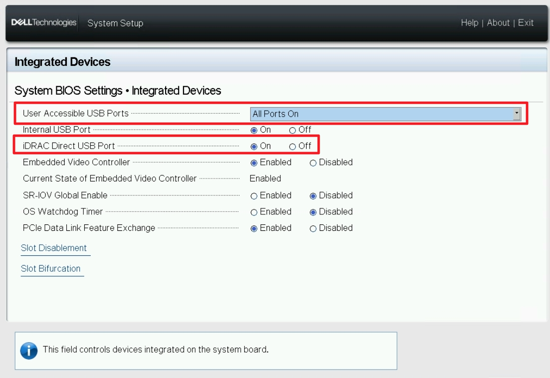 System BIOS - Integrated Devices screen