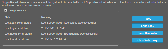 SupportAssist options