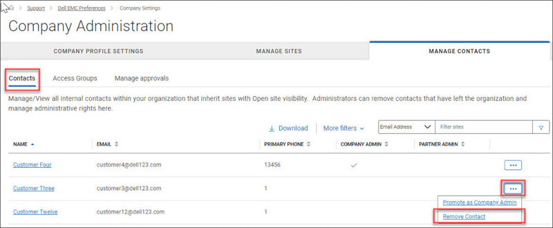 Manage Contacts - Rimozione di un contatto