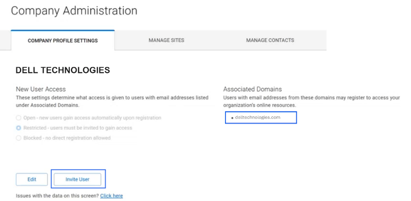 Вкладка Company Profile Settings