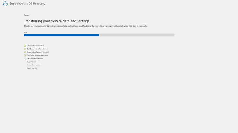 Schermata Transferring your system data and settings