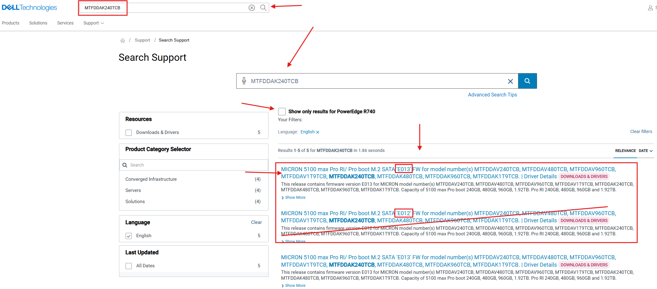 support page example view when looking for the HDD SSD firmware updates