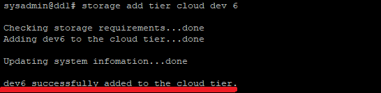 screenshot: storage add tier cloud command