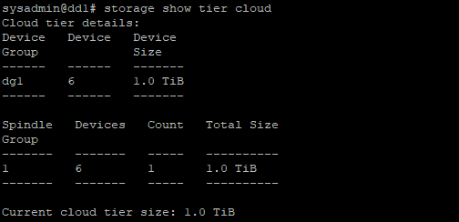 storage show tier cloud output
