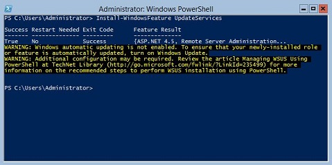 Resultado esperado del comando Install-WindowsFeature