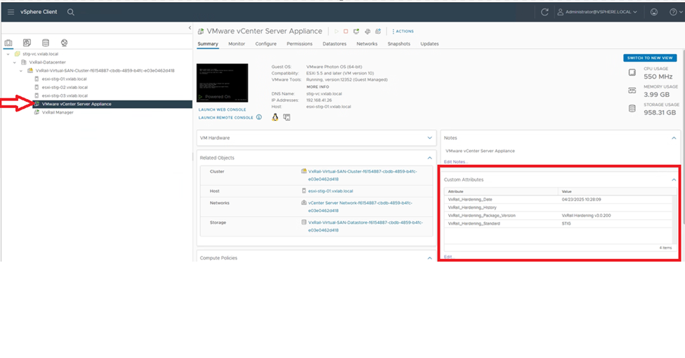 Attributi personalizzati di vSphere Client