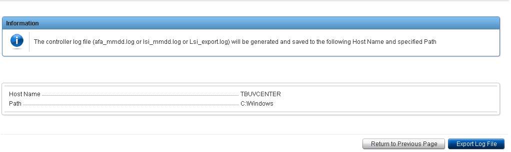 Export Log file screen