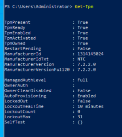 Get-TPM Powershell cmdlet örneği