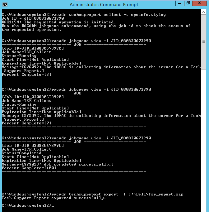 racadm jobqueue view command examples
