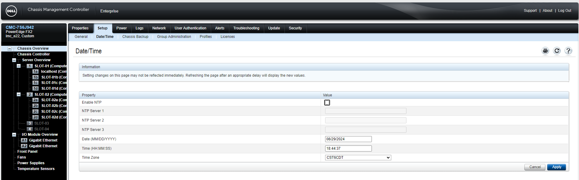 Pagina Setup - Date and Time di CMC