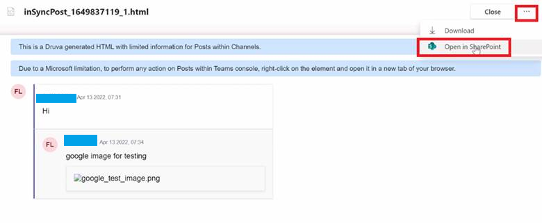 Imagem destacando as seguintes etapas: Clique nos três pontos no canto superior direito e, em seguida, clique em Abrir no SharePoint