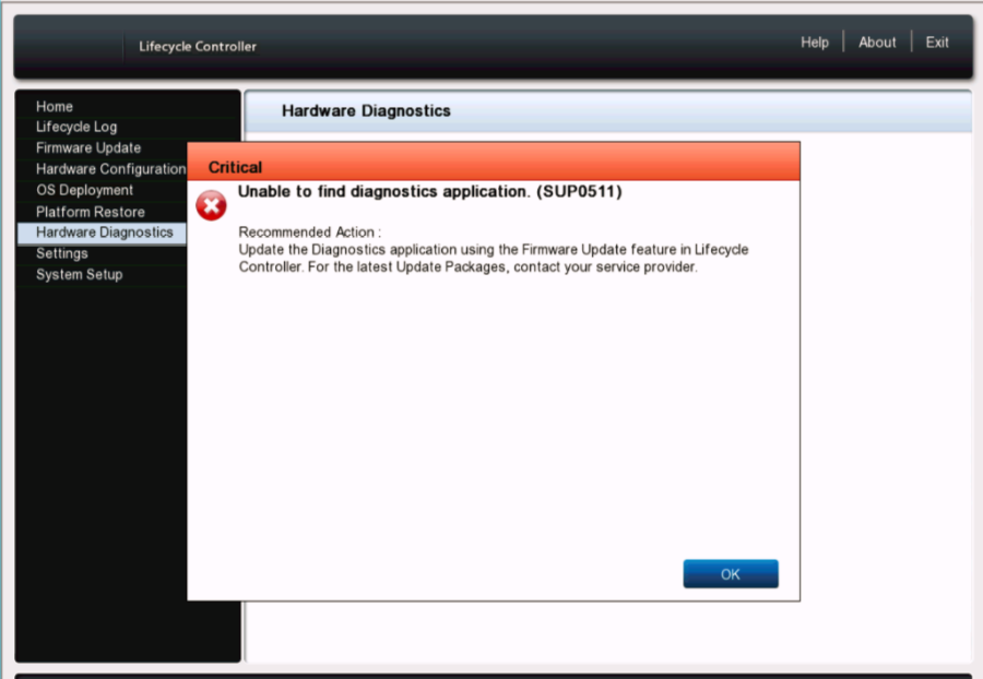 screenshot of error message