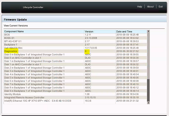 screenshot showing version zero under firmware update