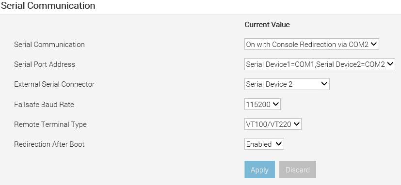 Serial Communication Settings example