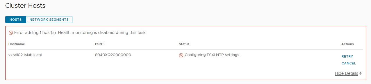 配置 ESXi NTP 设置错误