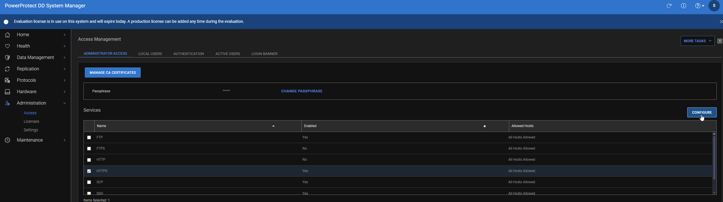 Amministrazione -> Accesso -> HTTPS -> Configurazione