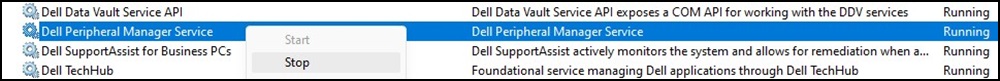 Windows 服务,Dell Peripheral Manager 服务条目