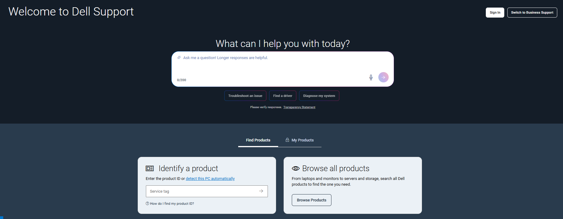 登录 https://www.dell.com/support/home
