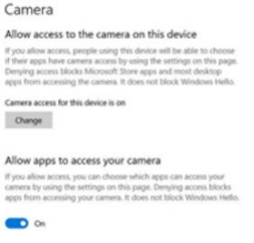 Opciones de cámara en la configuración de Windows