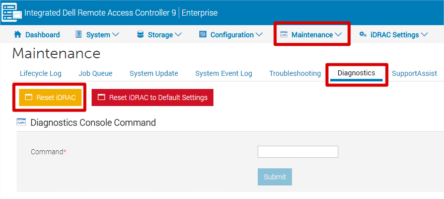 Reset-Schaltfläche des iDRAC im iDRAC9