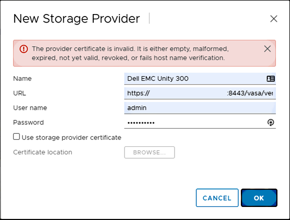 “The provider certificate is invalid.It is either empty, malformed, or expired, not yet valid, revoked, or fails host name verification.”（提供程序证书无效。它可能为空、格式错误、已到期、尚未生效、已撤销或未通过主机名称验证。）