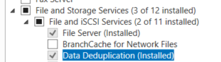 Asenna kohdevirtuaalikoneessa Data Deduplication -ominaisuus Windows Server Rolesista.