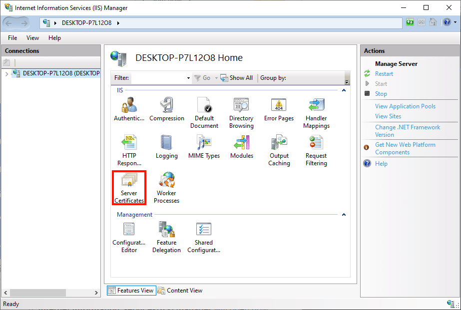 Internet Information Services （IIS） Manager UI