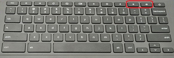Klávesy pro zvýšení a snížení hlasitosti v počítači Chromebook
