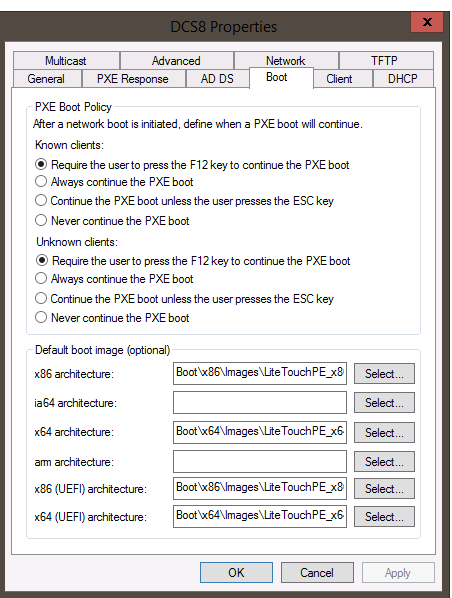 Política de inicialização PXE dos Serviços de implementação do Windows