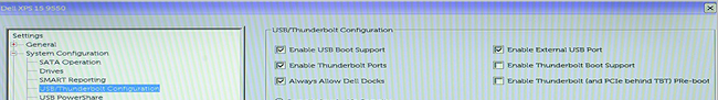 Dell XPS 15 9550 BIOS, USB/THunderbolt-konfiguration