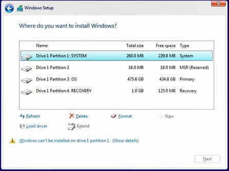 Windows-Einrichtung – Laufwerke sichtbar)