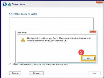 Windows-Einrichtung– Treiber nicht gefunden)