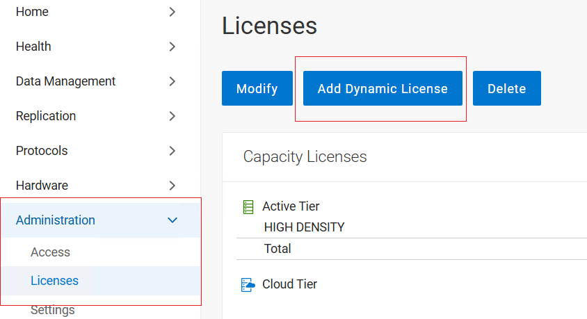 Capture d’écran indiquant « Sélectionnez l’option Add Dynamic License dans le volet de droite »
