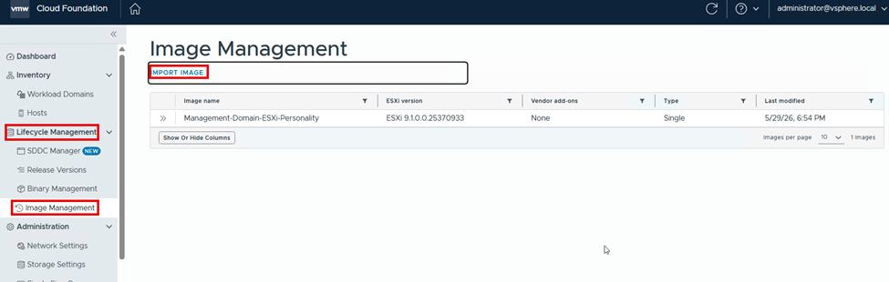 Lifecycle Management Image Management page Example
