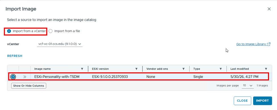 Import Image page for image