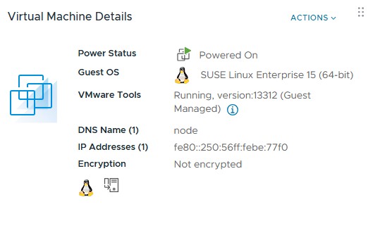 Figure 1: Virtual Machine Details interface in vSphere displaying status and configurations
